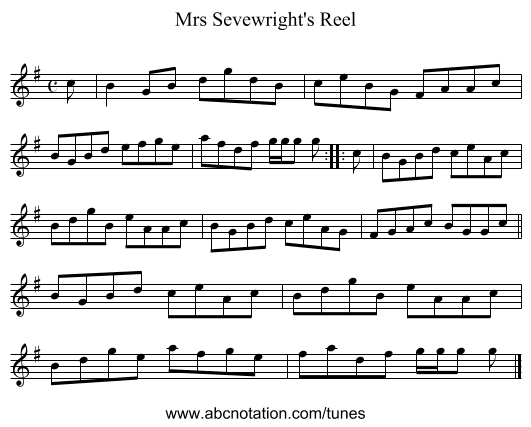 Mrs Sevewright's Reel - staff notation