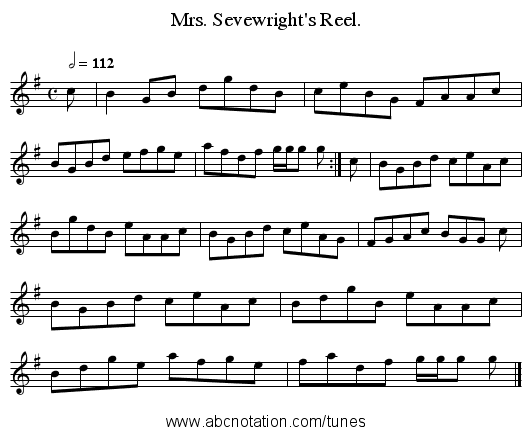 Mrs. Sevewright's Reel. - staff notation