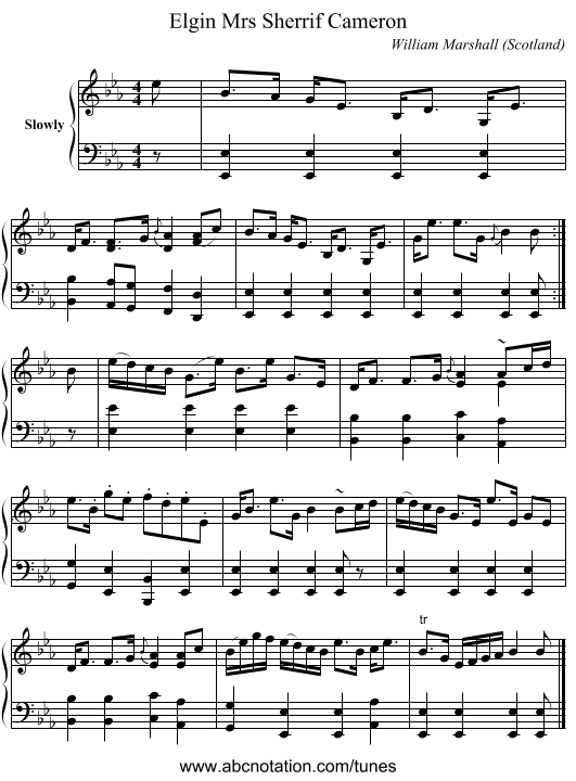 Mrs Sherrif Cameron, Elgin - staff notation