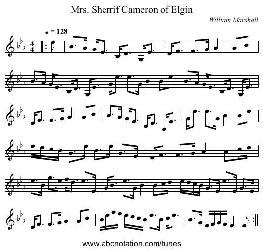 Mrs. Sherrif Cameron of Elgin - staff notation