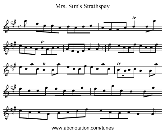Mrs. Sim's Strathspey - staff notation