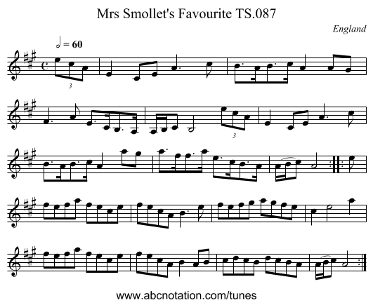 Mrs Smollet's Favourite TS.087 - staff notation