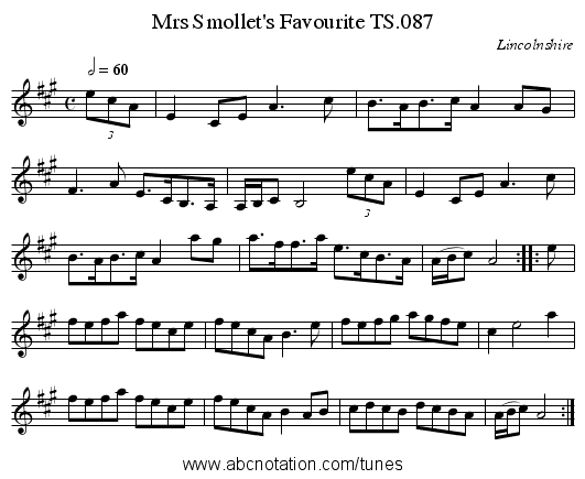 Mrs Smollet's Favourite TS.087 - staff notation
