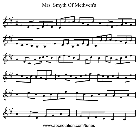 Mrs. Smyth Of Methven's - staff notation