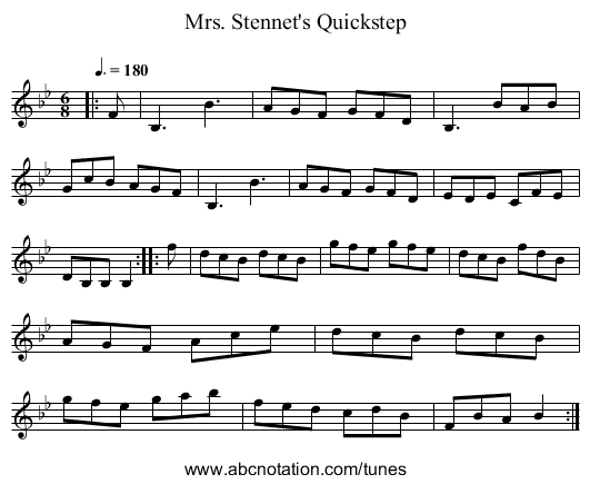 Mrs. Stennet's Quickstep - staff notation