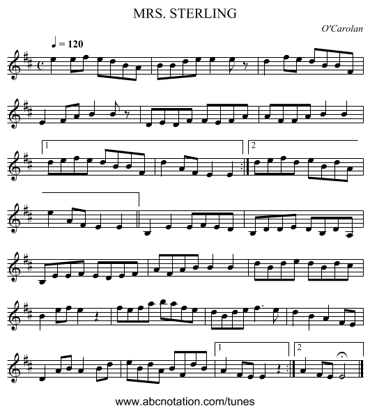 MRS. STERLING - staff notation