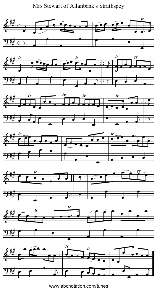 Mrs Stewart of Allanbank's Strathspey - staff notation