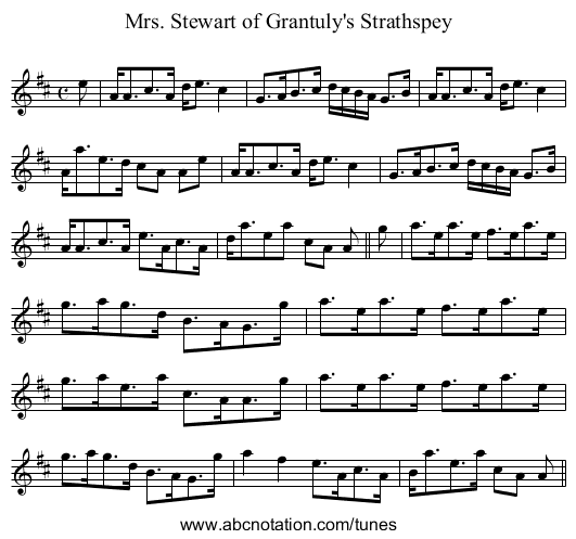 Mrs. Stewart of Grantuly's Strathspey - staff notation