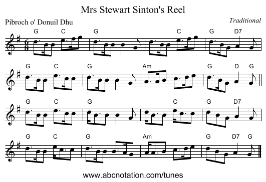 Mrs Stewart Sinton's Reel - staff notation