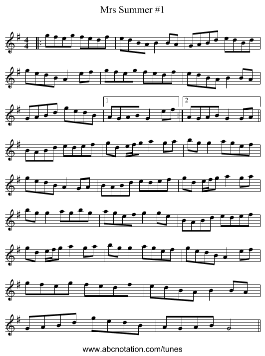 Mrs Summer #1 - staff notation