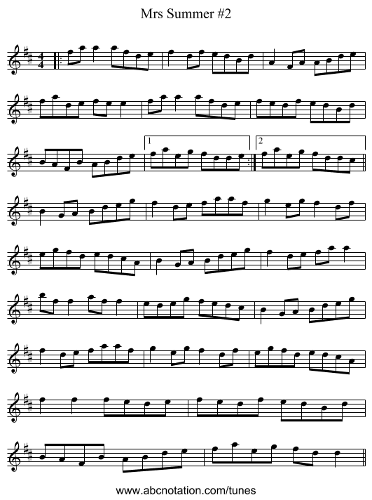 Mrs Summer #2 - staff notation