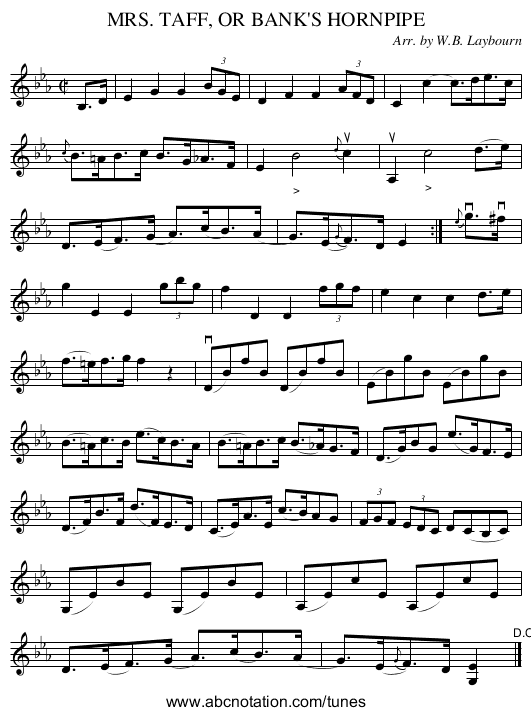 MRS. TAFF, OR BANK'S HORNPIPE - staff notation