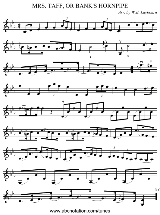 MRS. TAFF, OR BANK'S HORNPIPE - staff notation