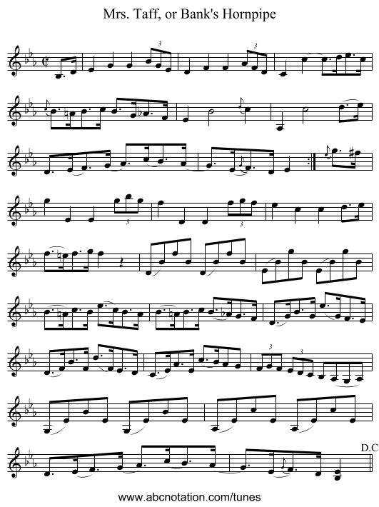 Mrs. Taff, or Bank's Hornpipe - staff notation