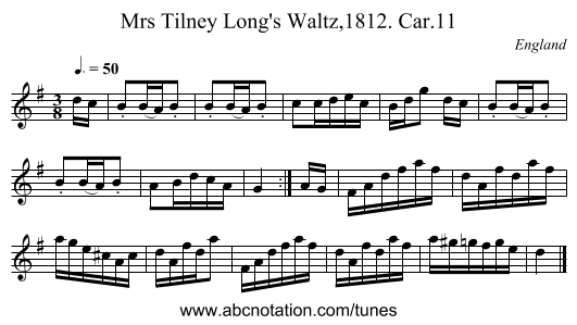 Mrs Tilney Long's Waltz,1812. Car.11 - staff notation