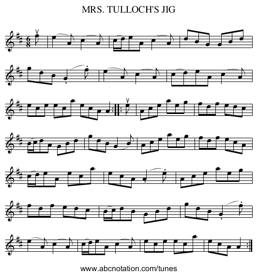 MRS. TULLOCH'S JIG - staff notation