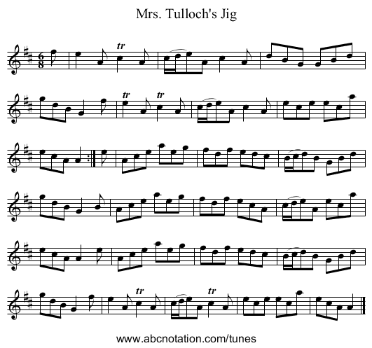 Mrs. Tulloch's Jig - staff notation
