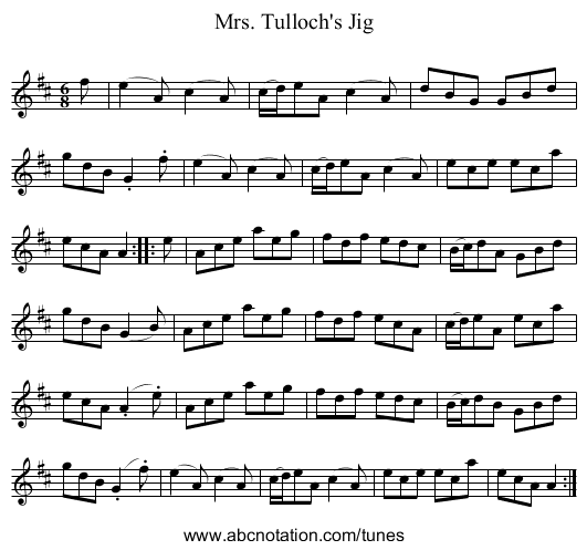 Mrs. Tulloch's Jig - staff notation