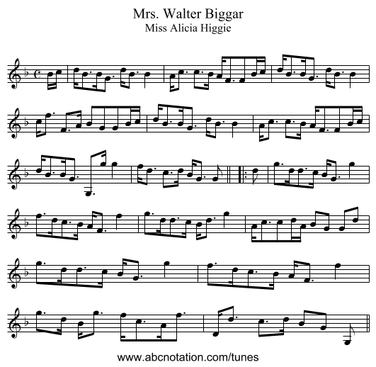 Mrs. Walter Biggar - staff notation