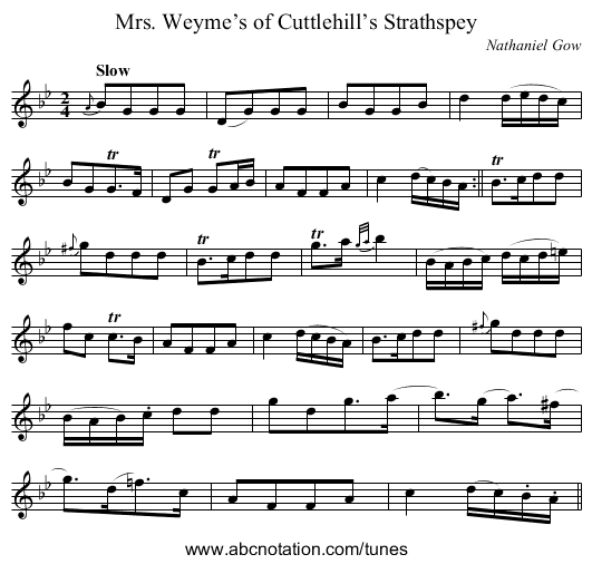 Mrs. Weyme’s of Cuttlehill’s Strathspey - staff notation