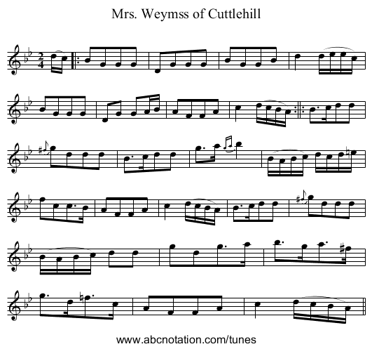 Mrs. Weymss of Cuttlehill - staff notation