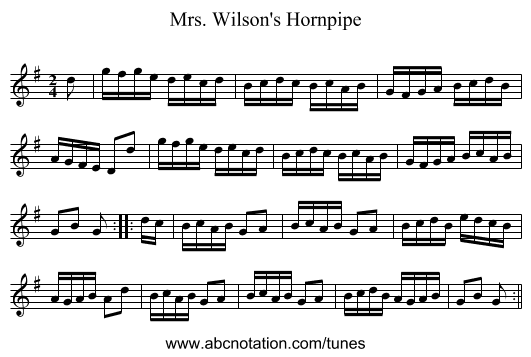 Mrs. Wilson's Hornpipe - staff notation