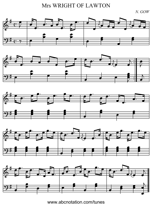Mrs WRIGHT OF LAWTON - staff notation