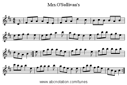 Mrs.O'Sullivan's - staff notation