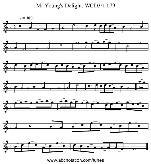 Mr.Young's Delight. WCD3/1.079 - staff notation
