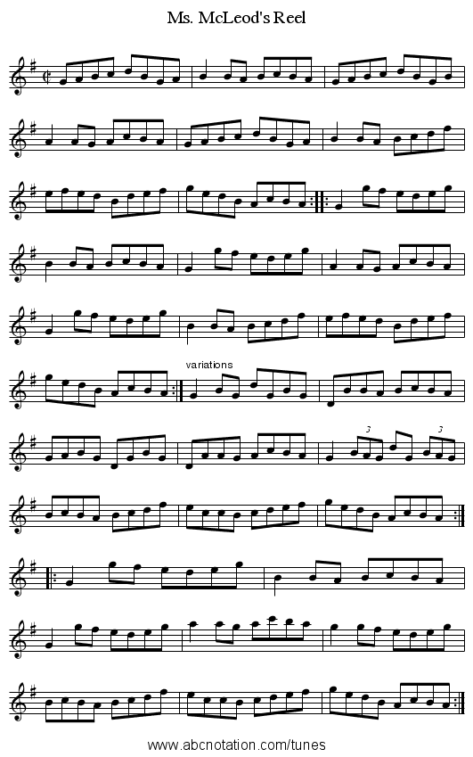 Ms. McLeod's Reel - staff notation