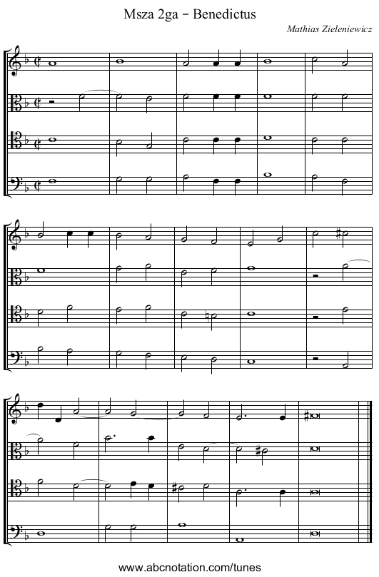 Msza 2ga – Benedictus - staff notation
