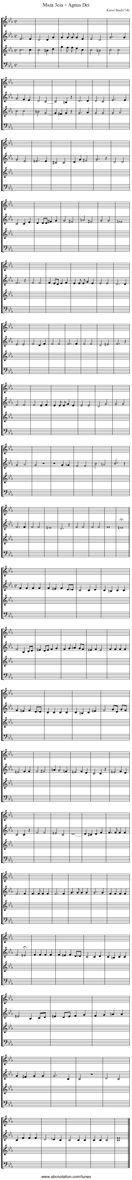 Msza 3cia – Agnus Dei - staff notation