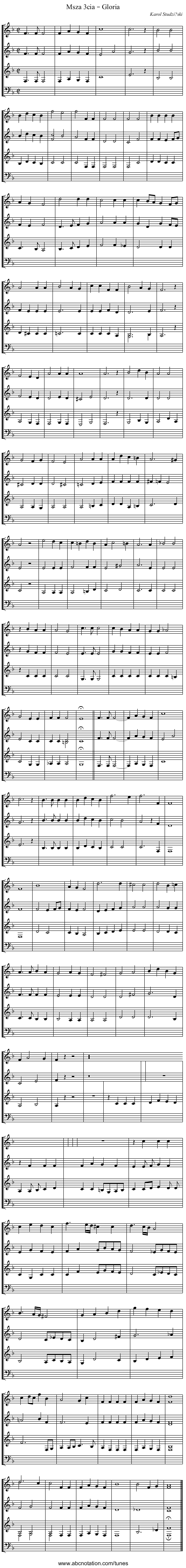 Msza 3cia – Gloria - staff notation