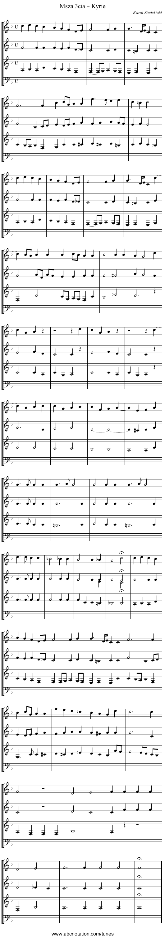 Msza 3cia – Kyrie - staff notation