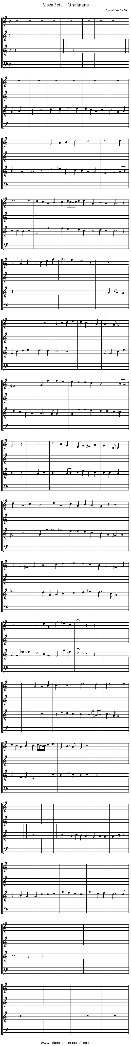 Msza 3cia – O salutaris - staff notation