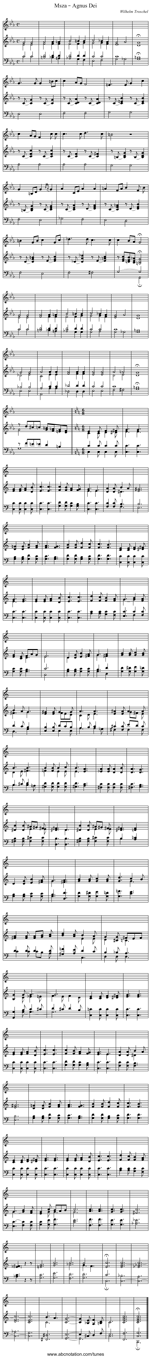 Msza – Agnus Dei - staff notation