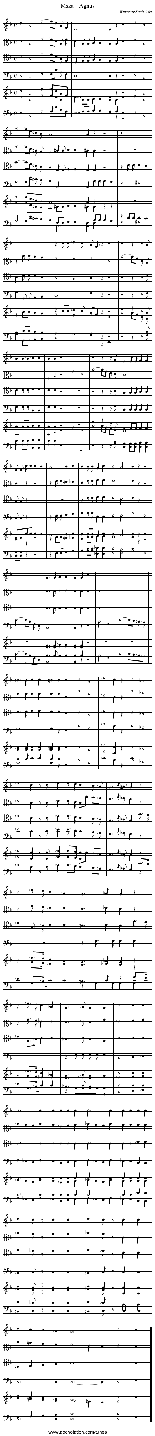 Msza – Agnus - staff notation