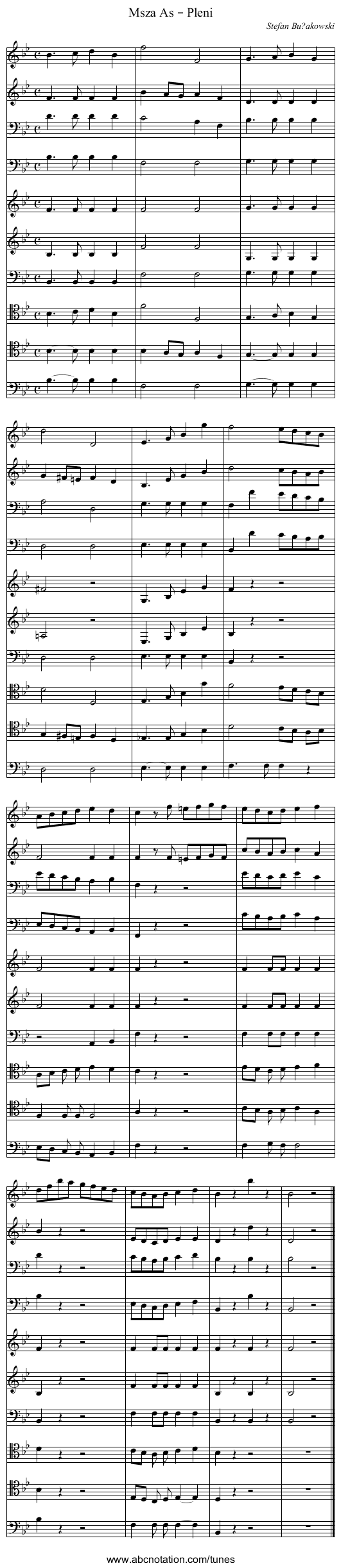 Msza As – Pleni - staff notation