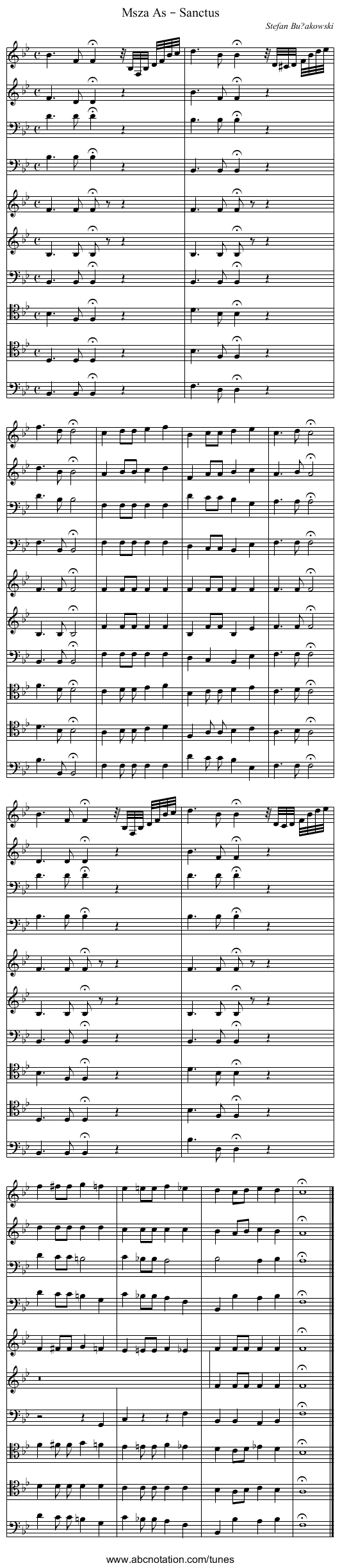 Msza As – Sanctus - staff notation