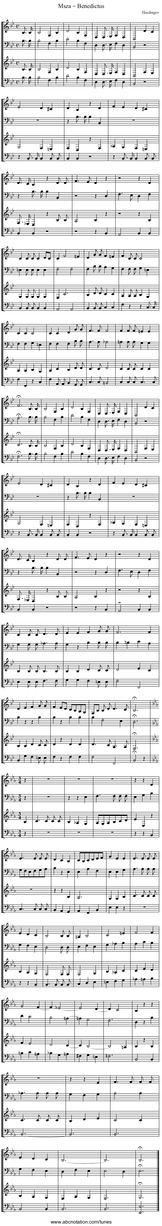 Msza – Benedictus - staff notation