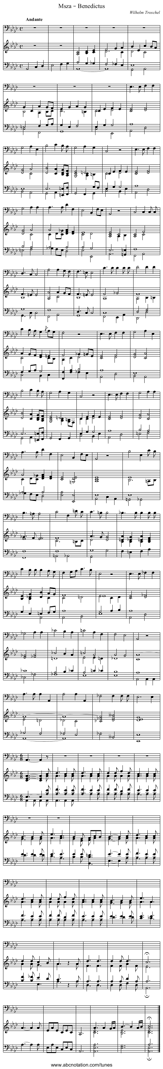 Msza – Benedictus - staff notation