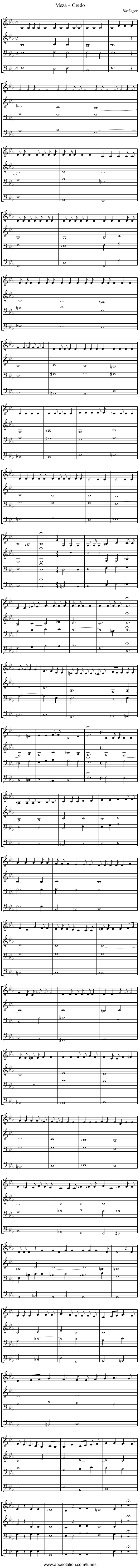 Msza – Credo - staff notation