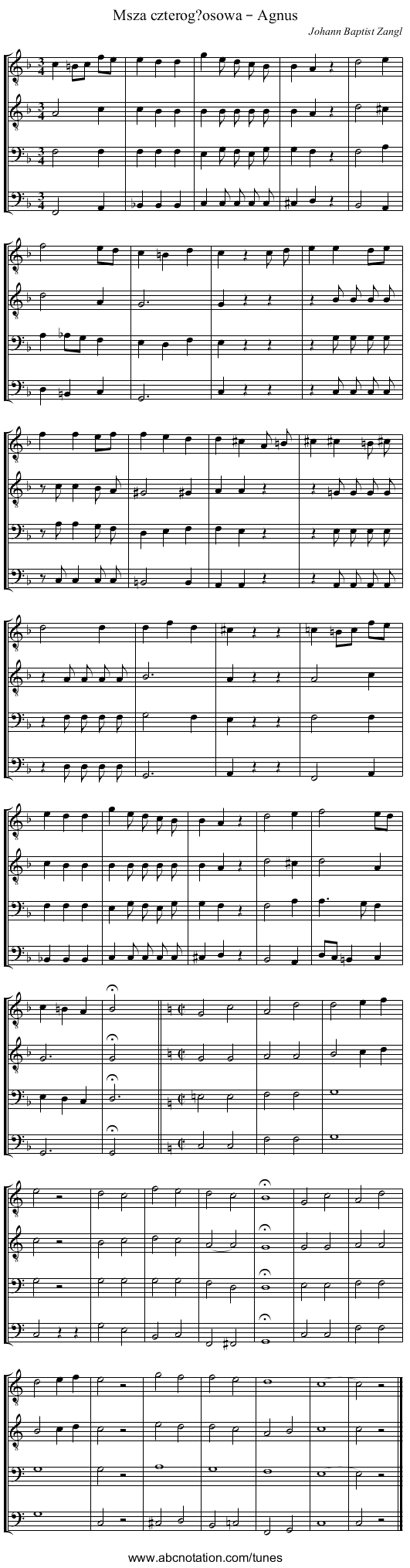 Msza czterog?osowa – Agnus - staff notation