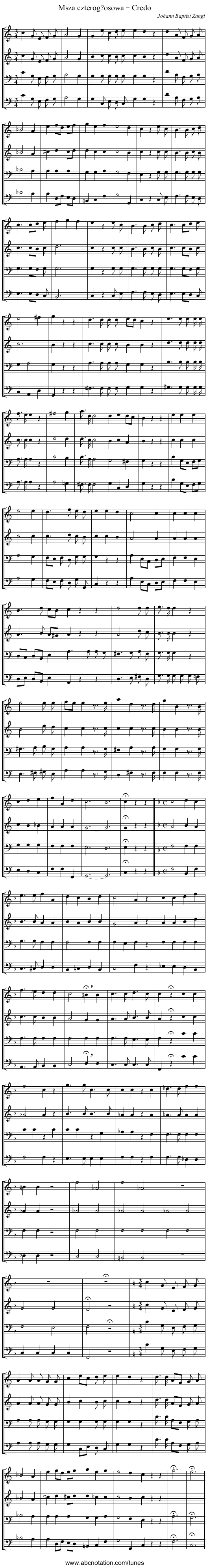 Msza czterog?osowa – Credo - staff notation