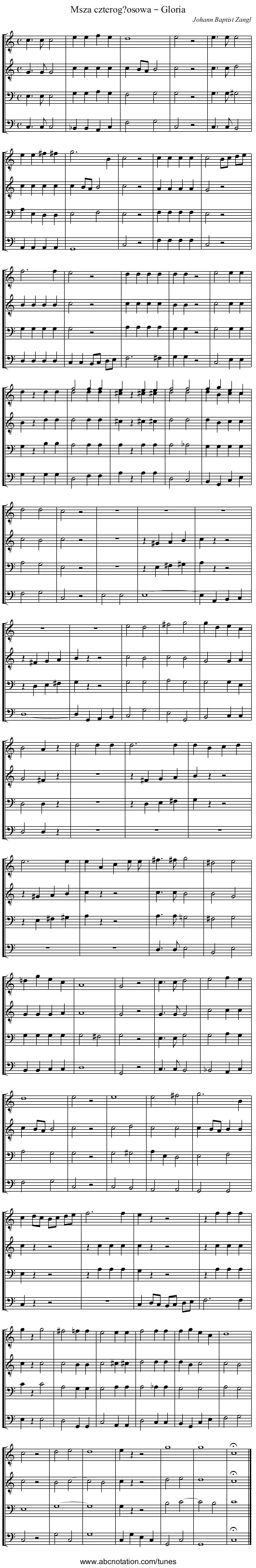 Msza czterog?osowa – Gloria - staff notation