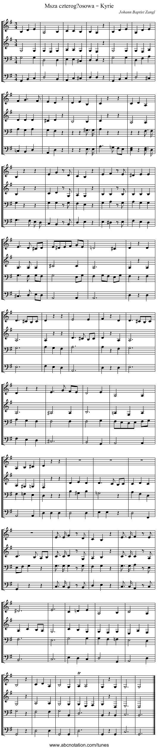 Msza czterog?osowa – Kyrie - staff notation
