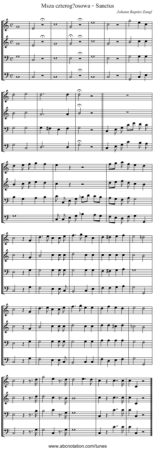Msza czterog?osowa – Sanctus - staff notation