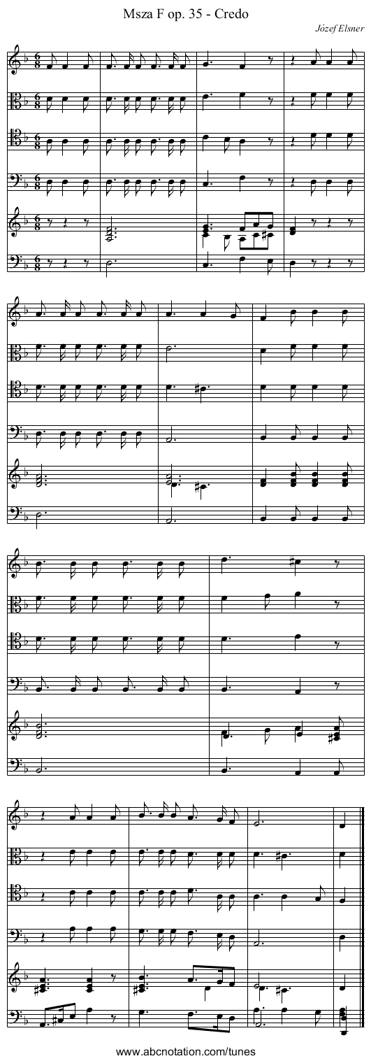 Msza F op. 35 - Credo - staff notation