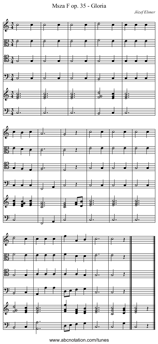 Msza F op. 35 - Gloria - staff notation