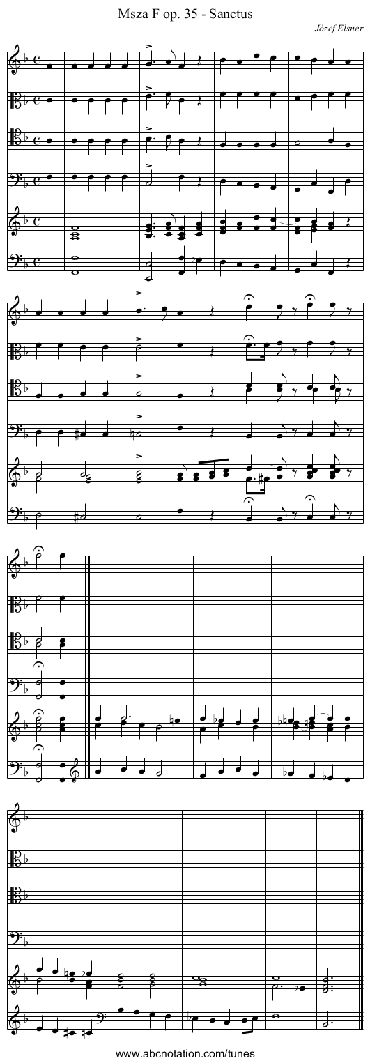 Msza F op. 35 - Sanctus - staff notation